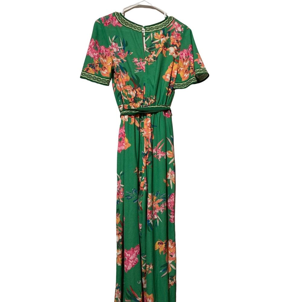 Flying‎ Tomato Women's Size XS Jumpsuit V-Neck Short Sleeves Green/ Floral